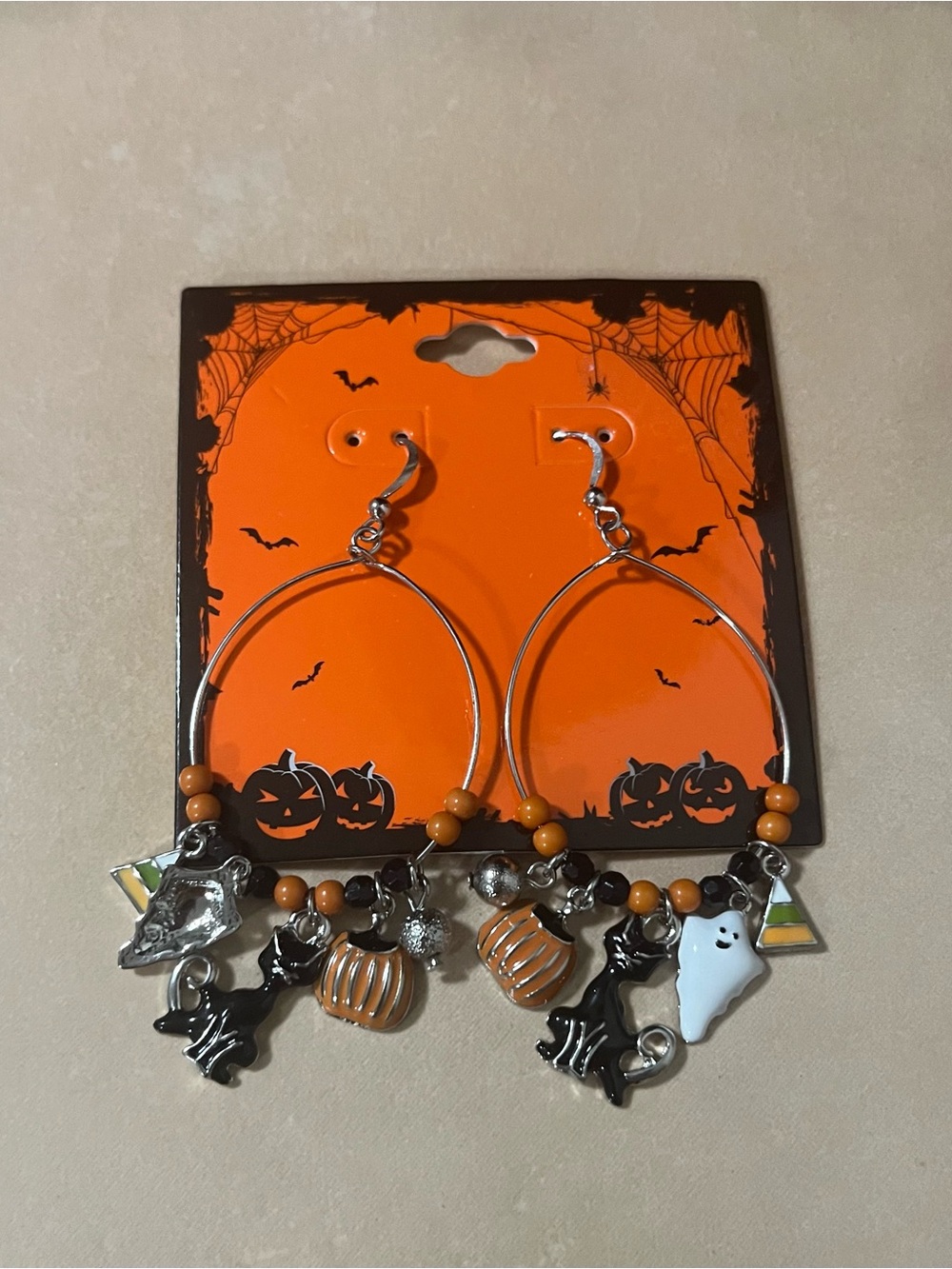 Halloween Hoop Earrings Ghost Cat Pumpkin Candy Corn Charms